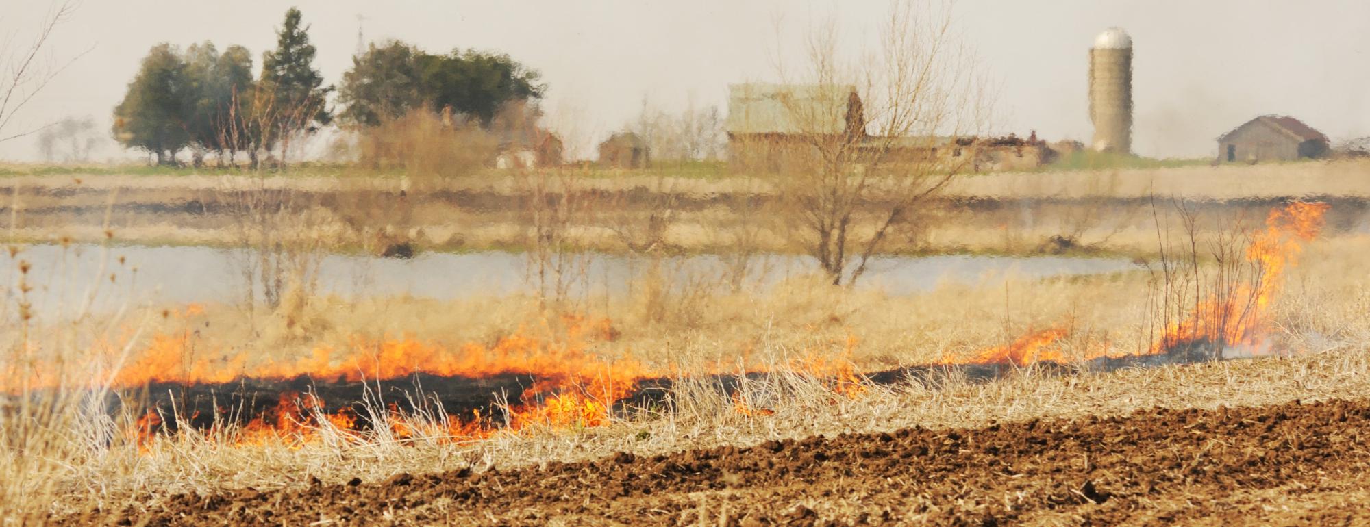 Photo of a field on fire
