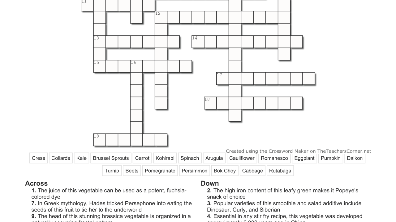 Student Farm Fall Crossword Puzzle