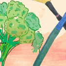 broccoli and paintbrushes