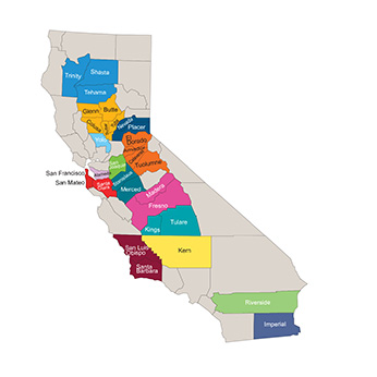 Map of counties with UC CalFresh Healthy Living programs